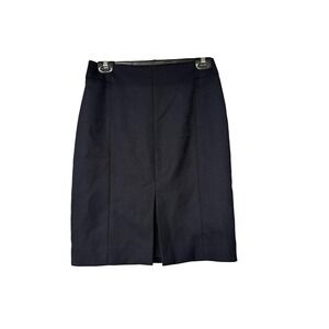 H&M Navy Straight Knee Length Pencil Skirt Front‎ Slit Workwear Size 6